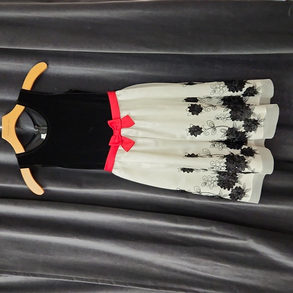 Girls velvet and applique holiday dress. Red white and black. Adorable!